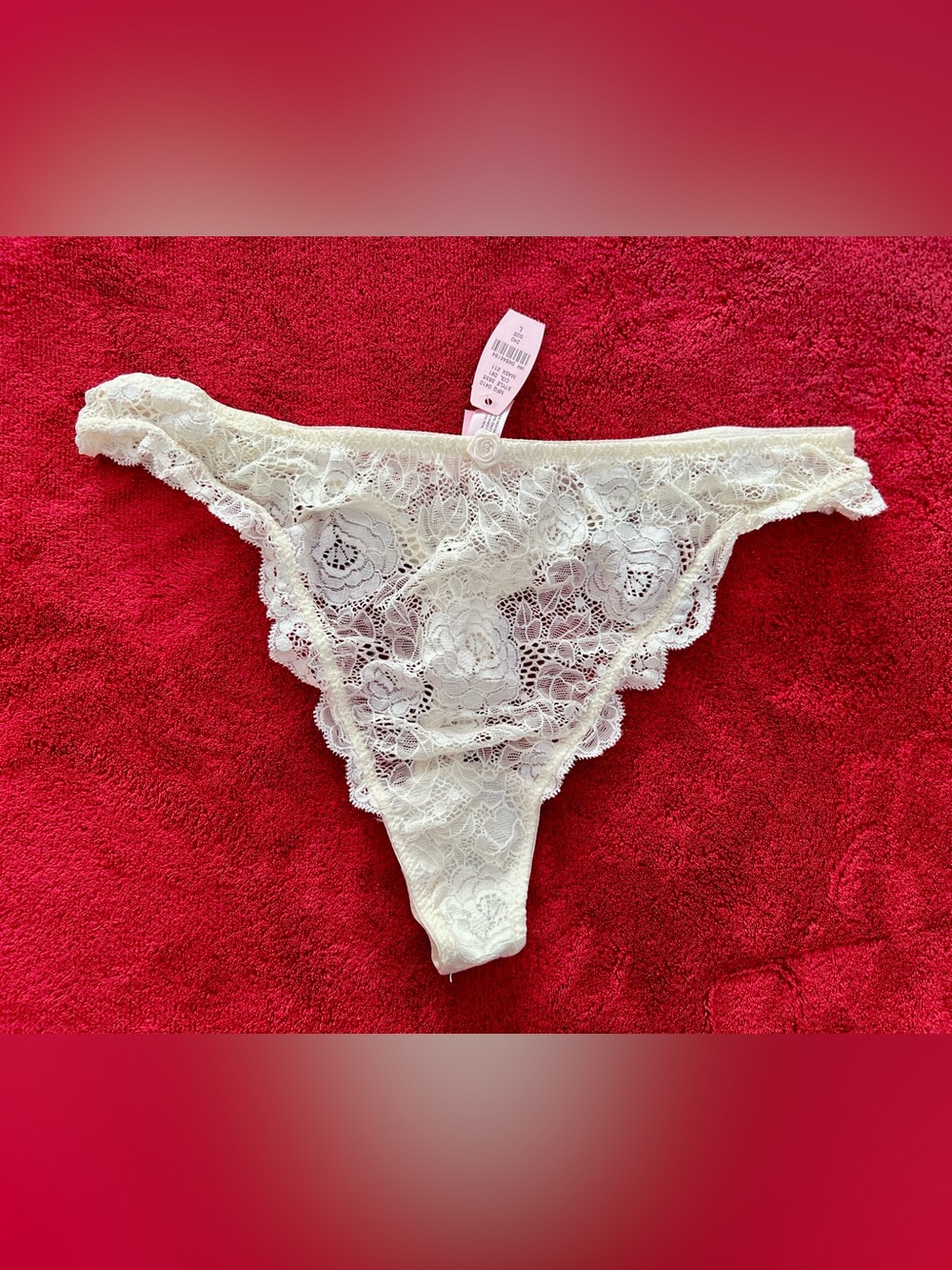 Victoria’s Secret White Lace Thong Panty Large NWT Floral